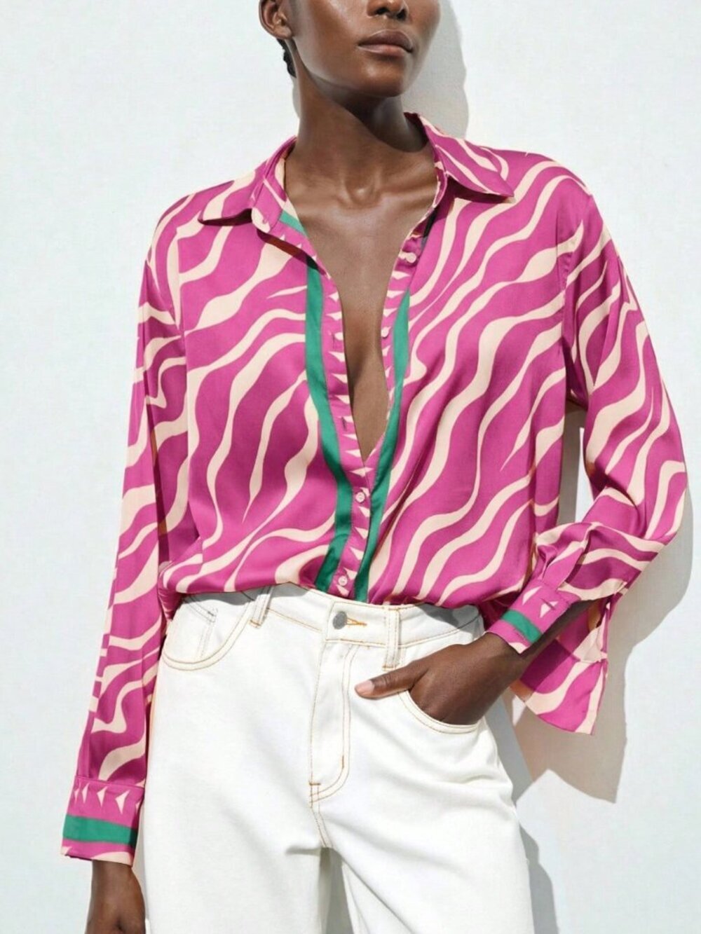 Hot Pink Casual Women's Multi-Color Animal Print Zebra Pattern  Shirt